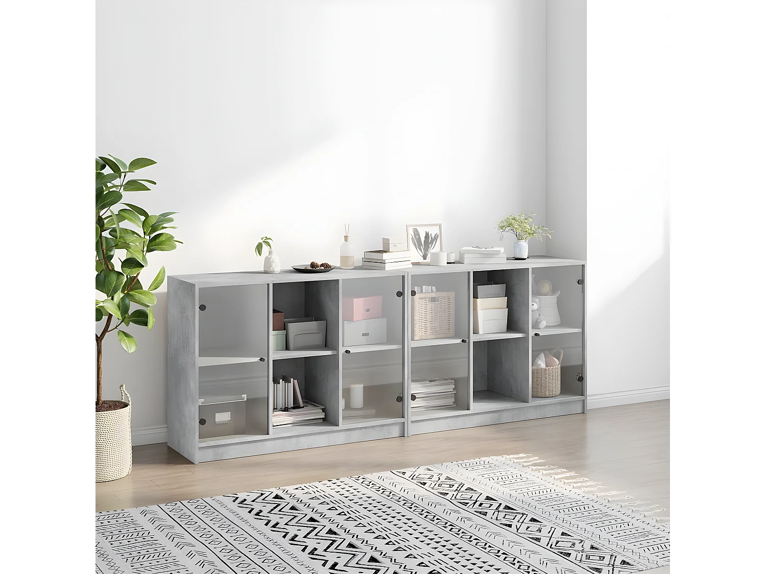 Estantería con puertas madera de ingeniería gris 204x37x75 cm