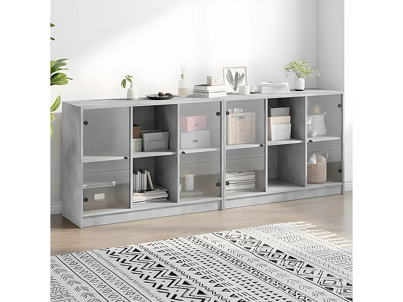 Bibliothèque avec portes gris béton 204x37x75 cm