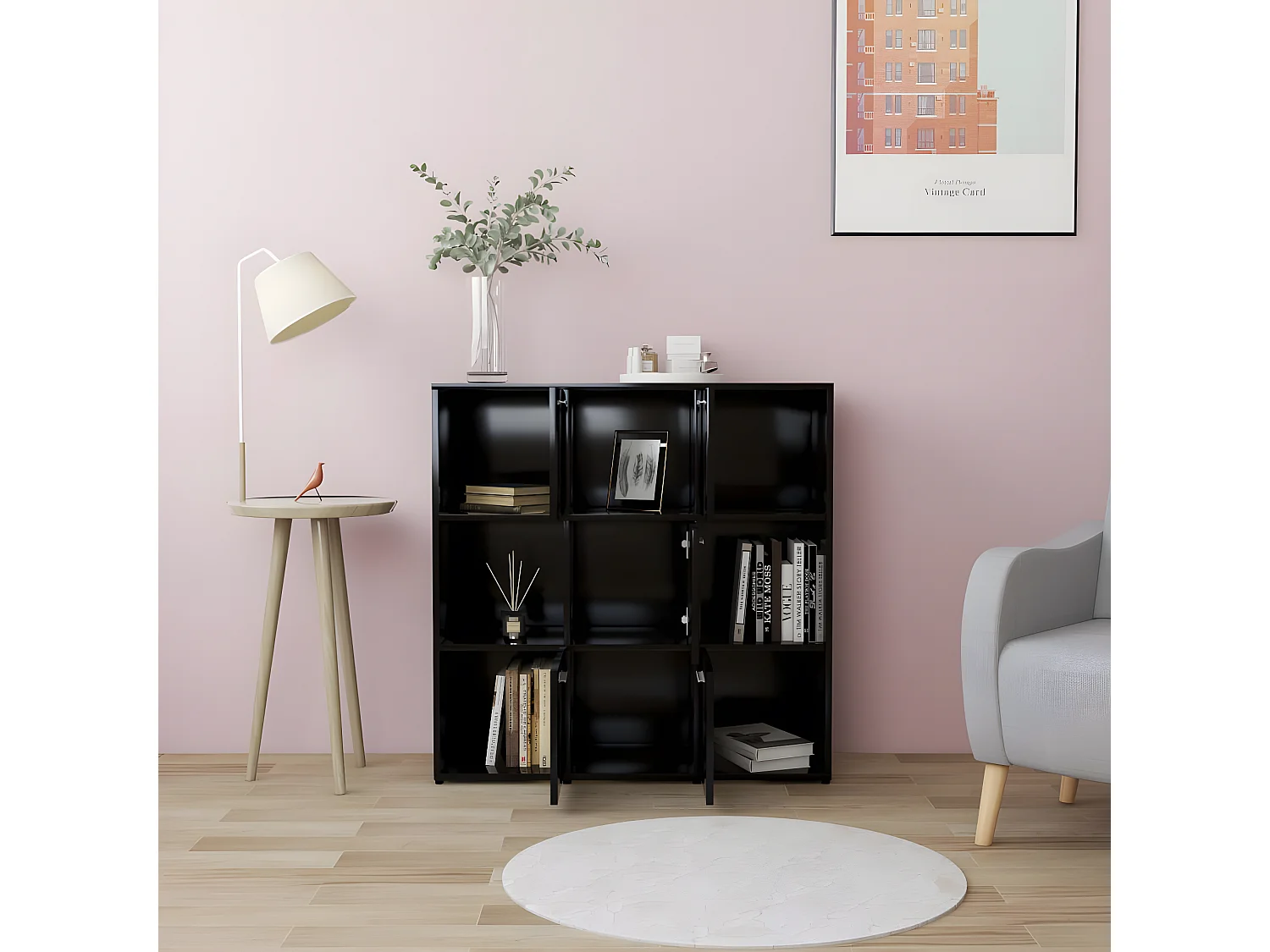 Bibliothèque Noir 90x30x90 cm Aggloméré