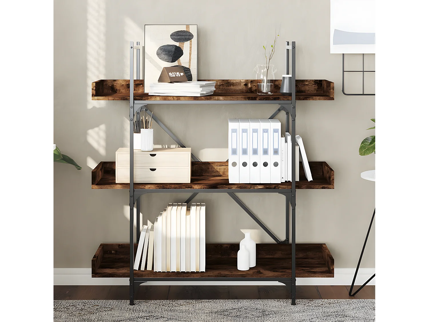 Estante c/ 3 prateleiras derivados de madeira carvalho fumado