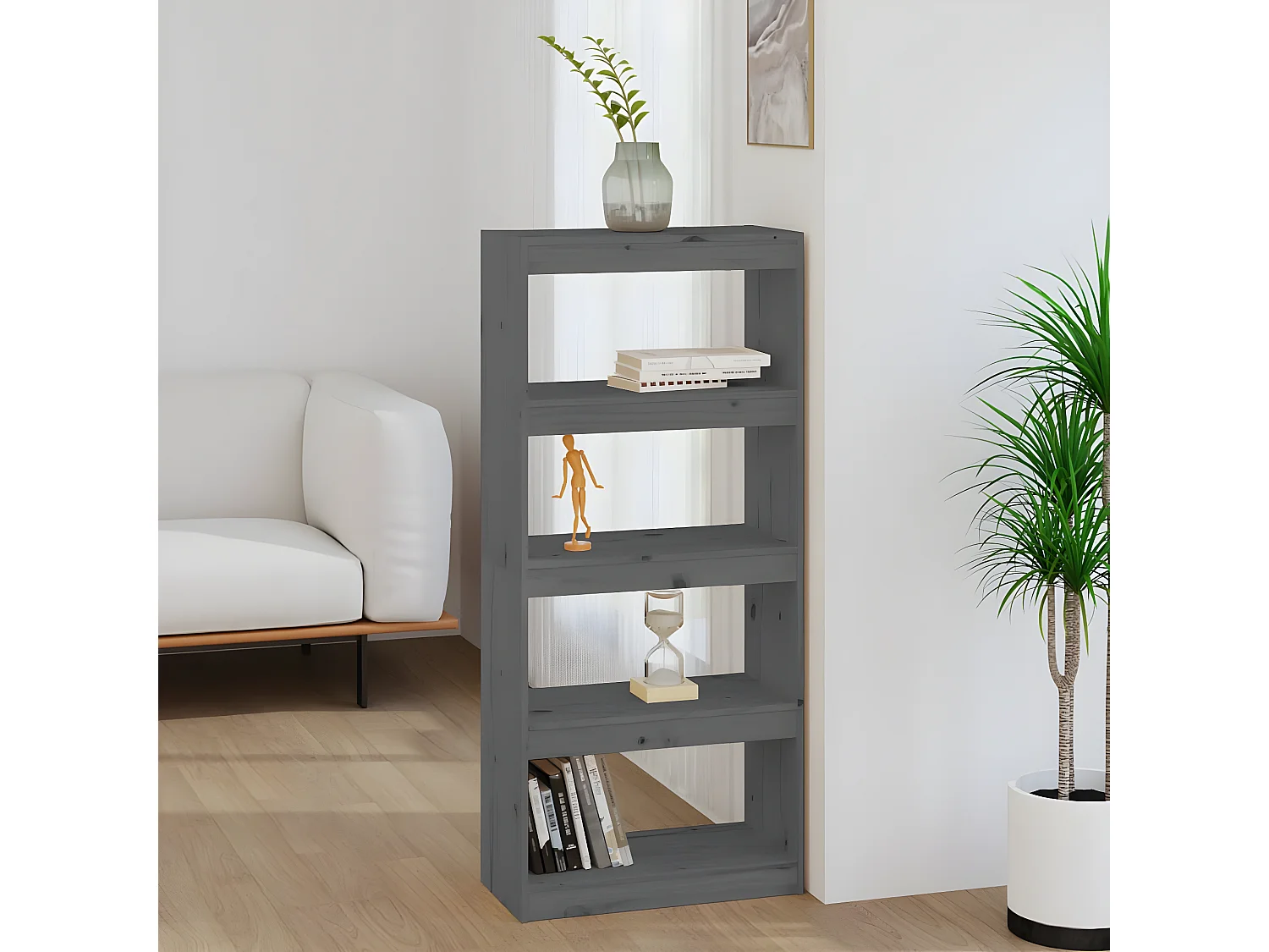 Bibliothèque/Séparateur de pièce Gris 60x30x135,5 cm Pin solide