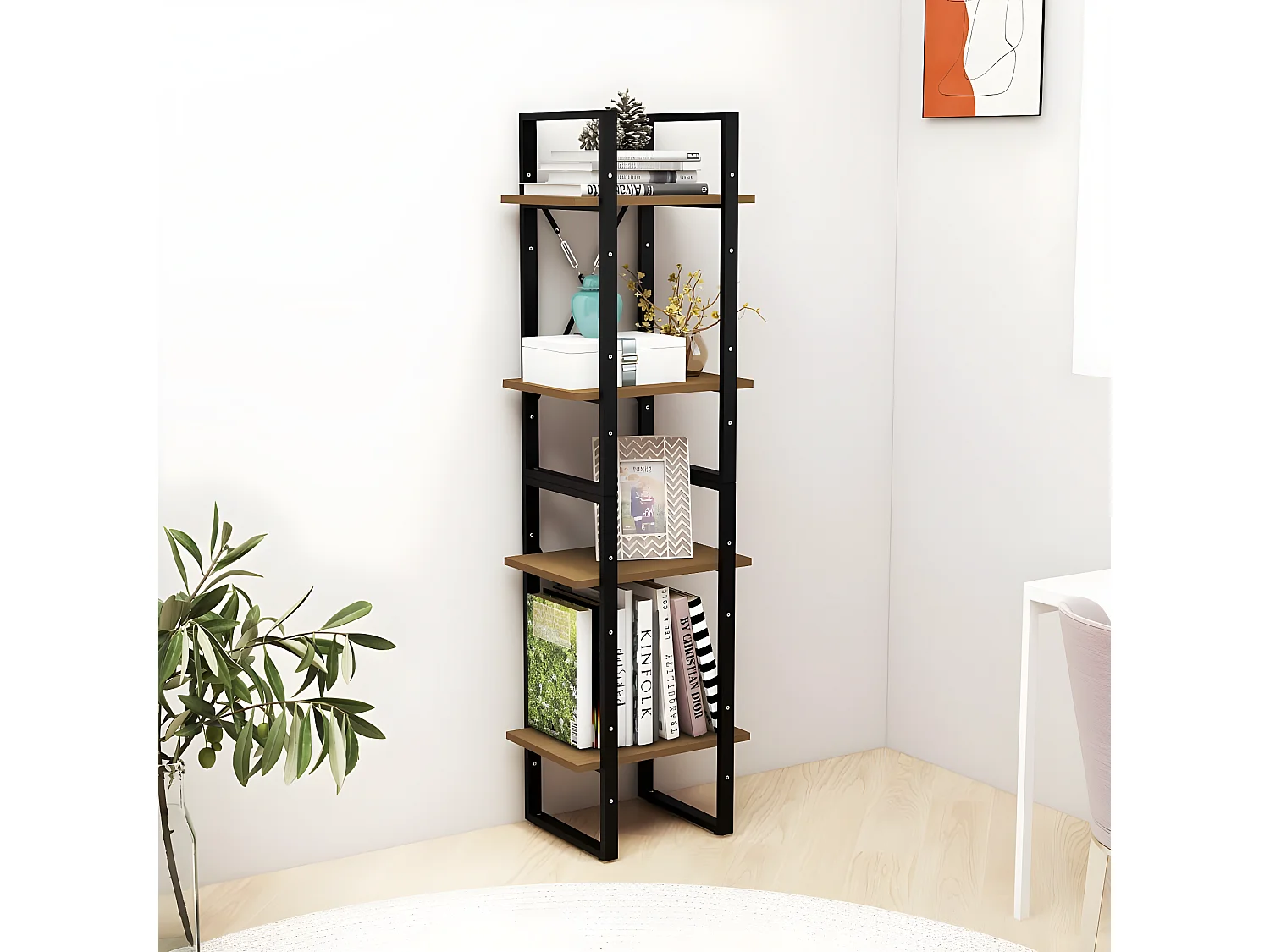 Estantería 4 niveles madera maciza de pino marrón 40x30x140 cm