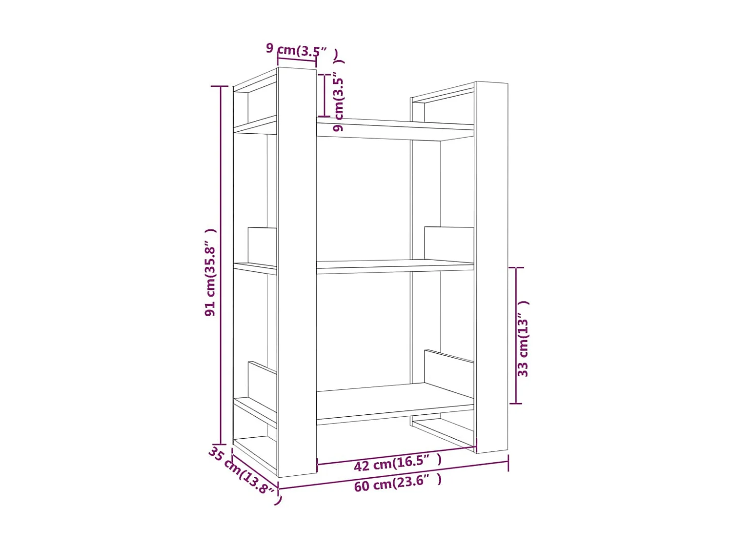 Bibliothèque/Séparateur de pièce Blanc 60x35x91 cm Pin solide