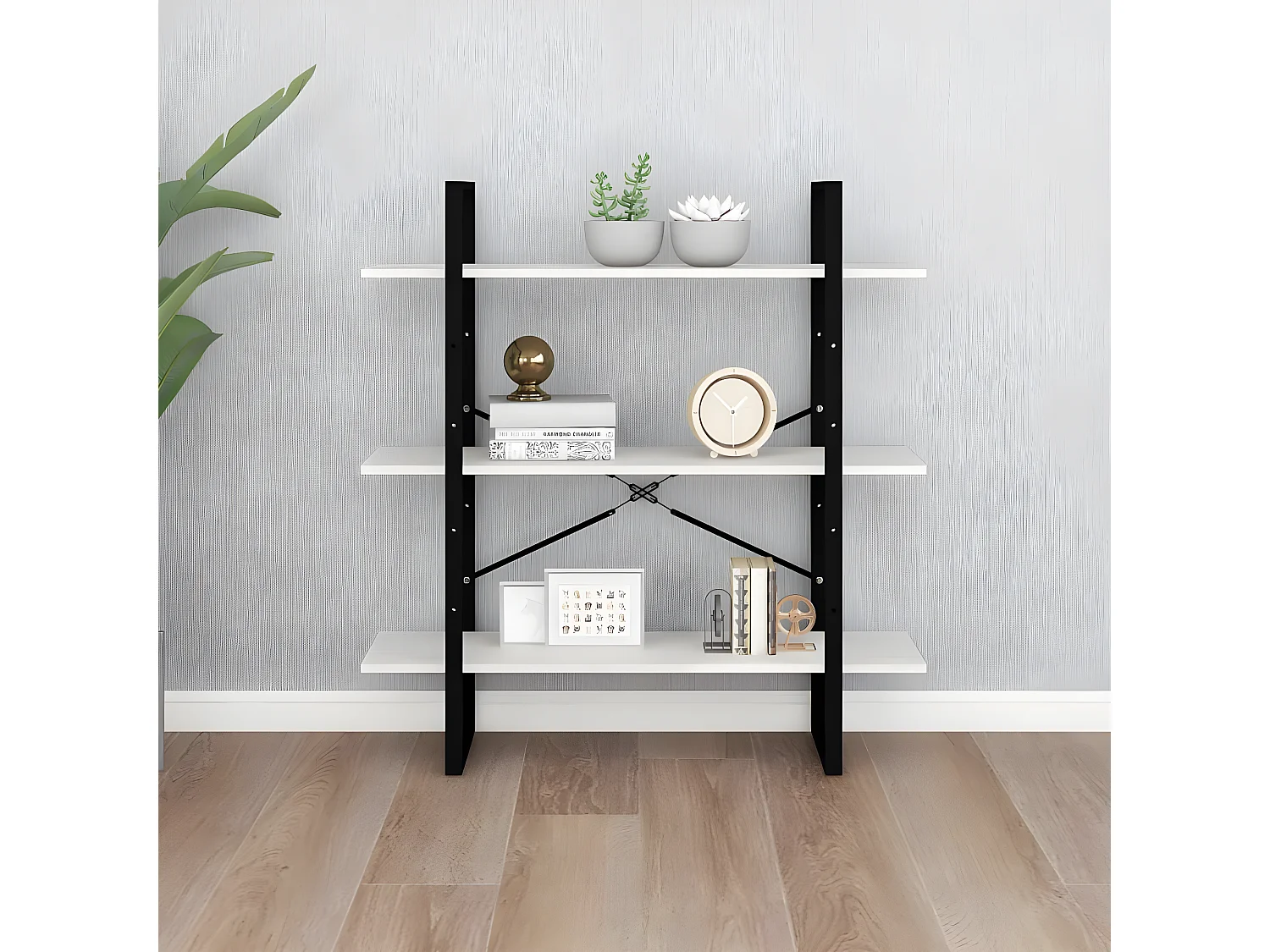 Bibliothèque à 3 niveaux Blanc 100x30x105 cm Bois de pin massif