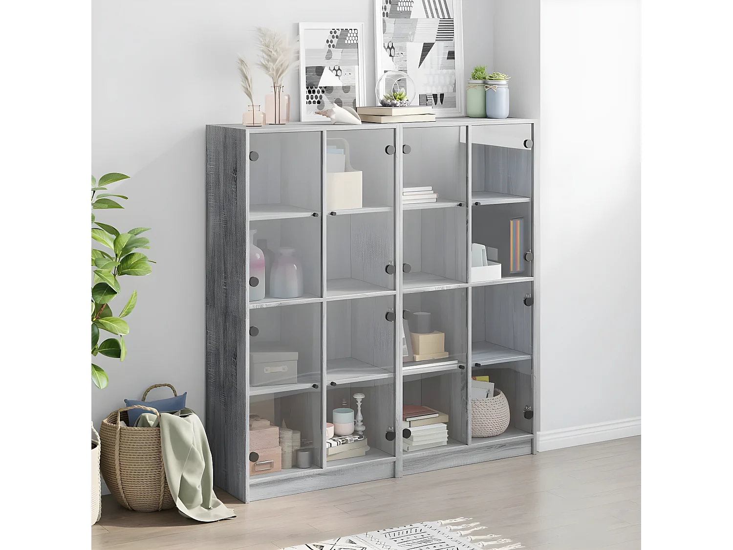 Estantería con puertas madera gris Sonoma 136x37x142 cm