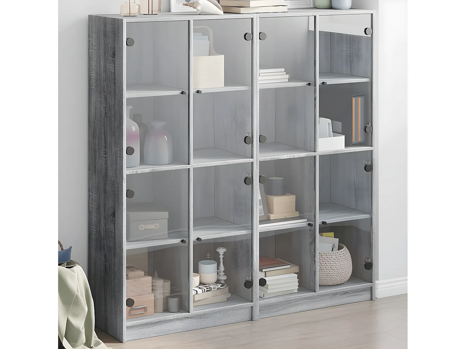 Bibliothèque avec portes sonoma gris 136x37x142 cm