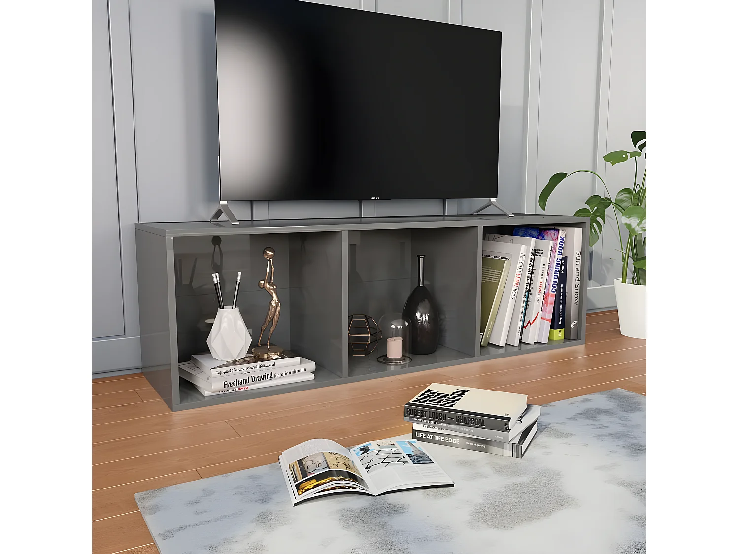 Boekenkast/tv-meubel 36x30x114 cm bewerkt hout hoogglans grijs