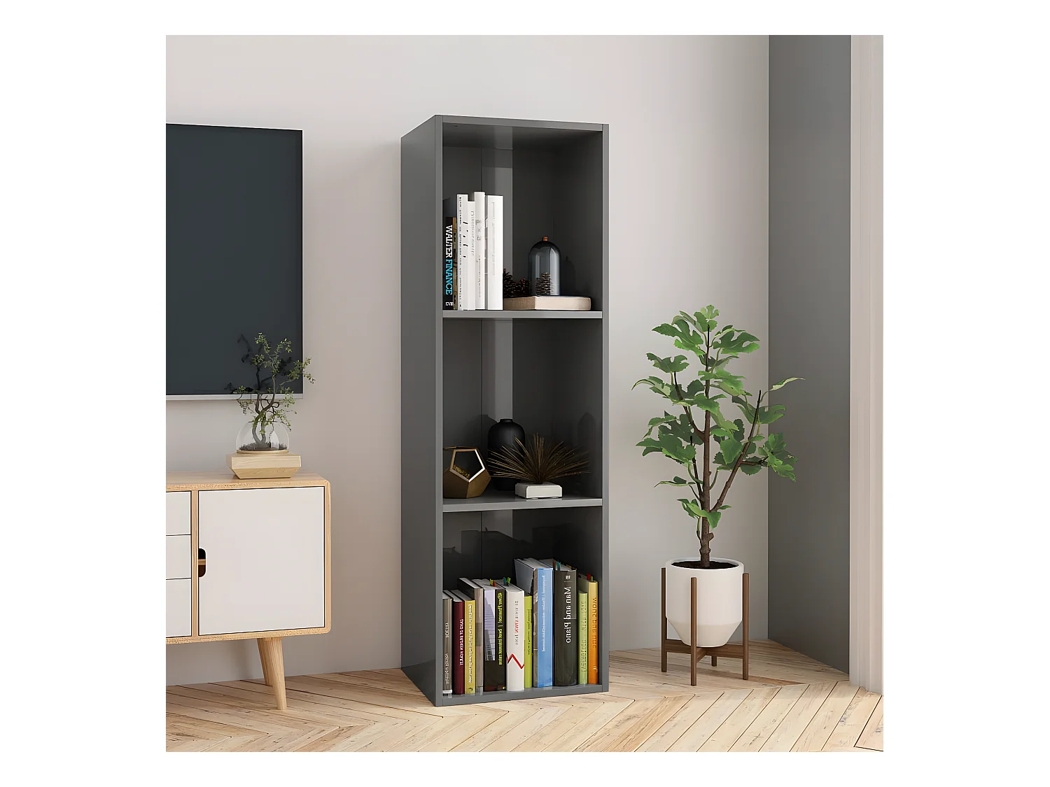 Bibliothèque/Meuble TV Gris brillant 36x30x114 cm Aggloméré