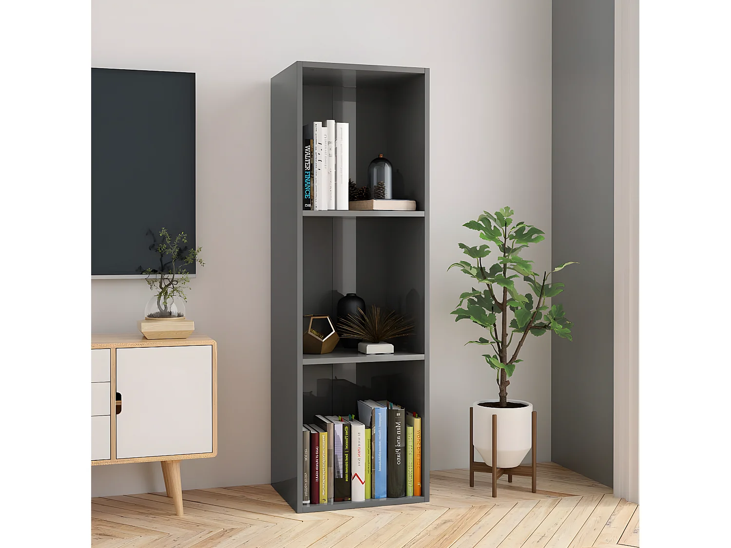Boekenkast/tv-meubel 36x30x114 cm bewerkt hout hoogglans grijs