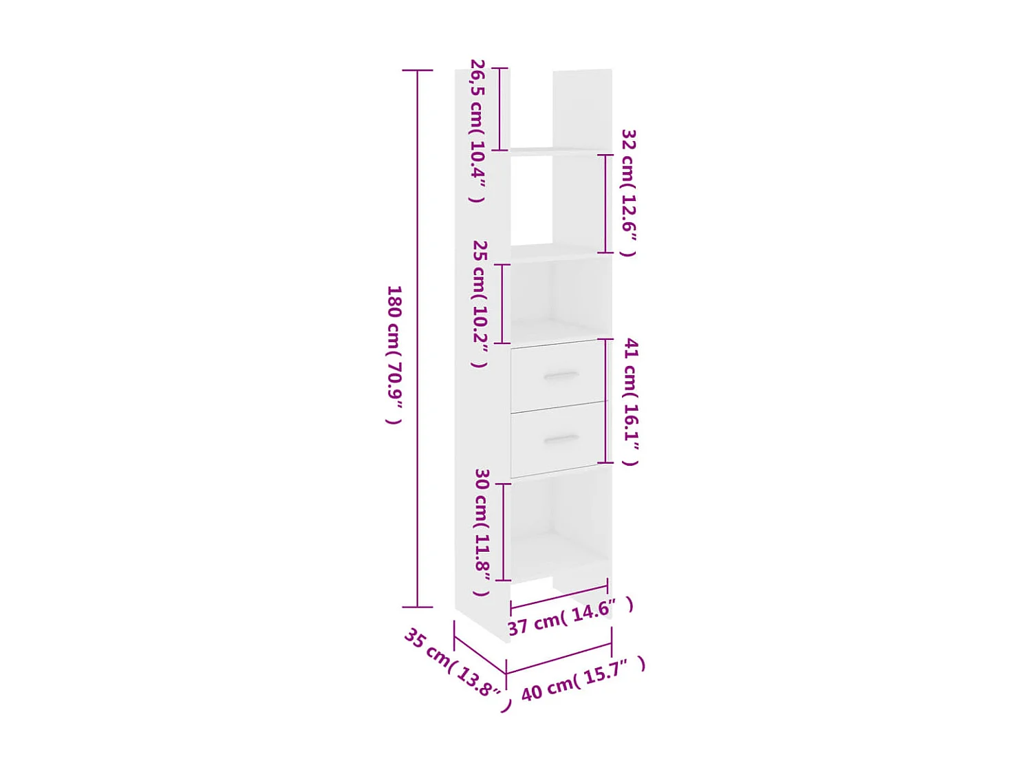 Estante 40x35x180 cm contraplacado branco