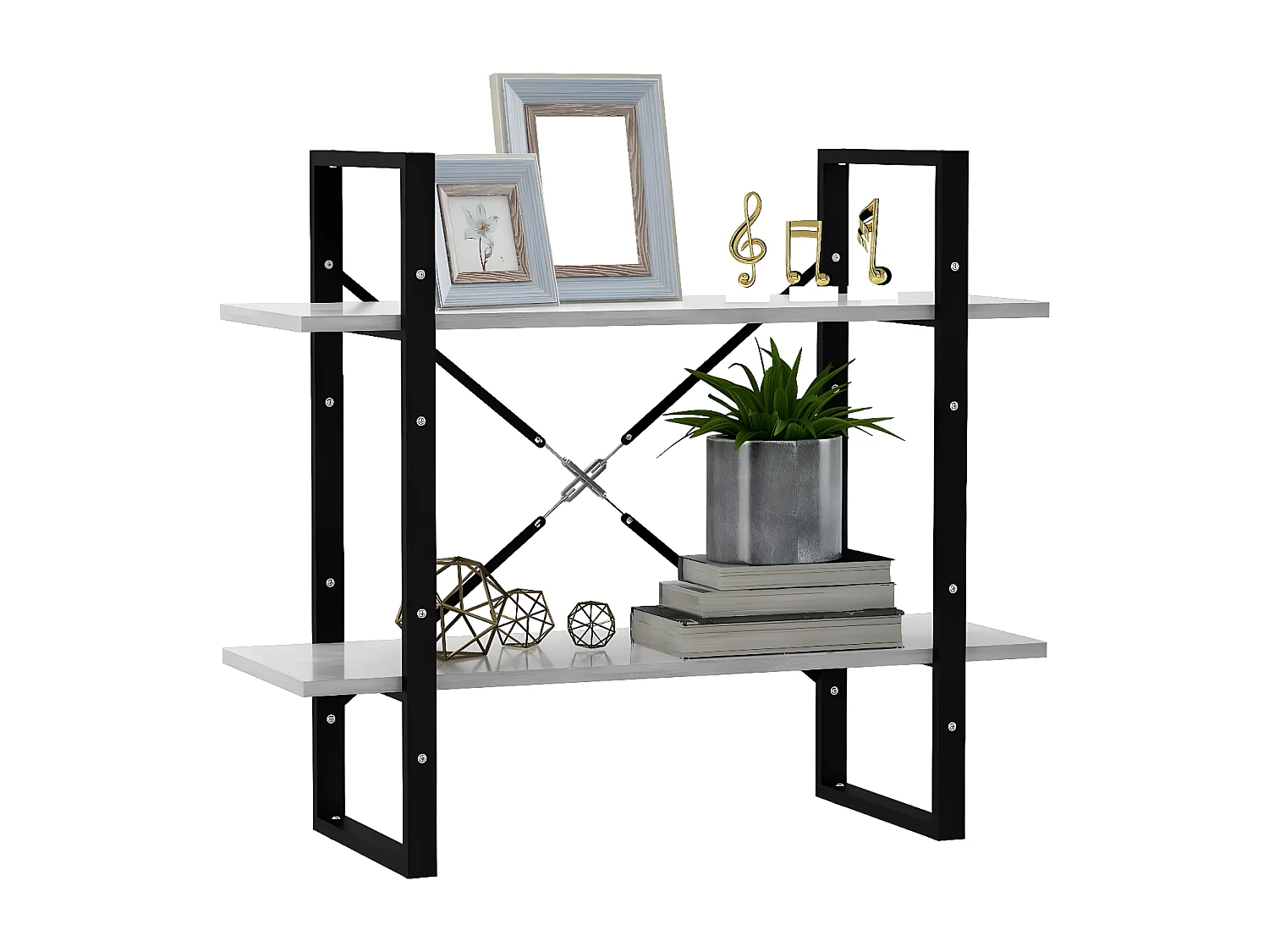 Bibliothèque à 2 niveaux Gris béton 80x30x70 cm Aggloméré