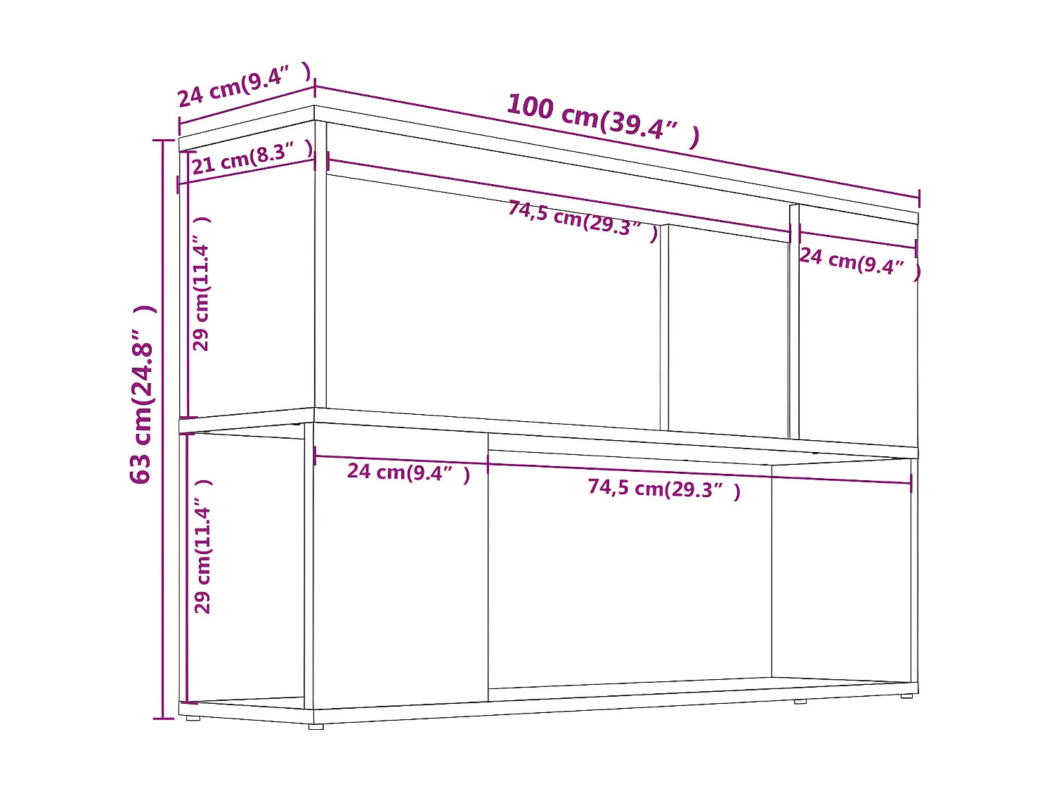 Estantería madera contrachapada color roble ahumado 100x24x63cm