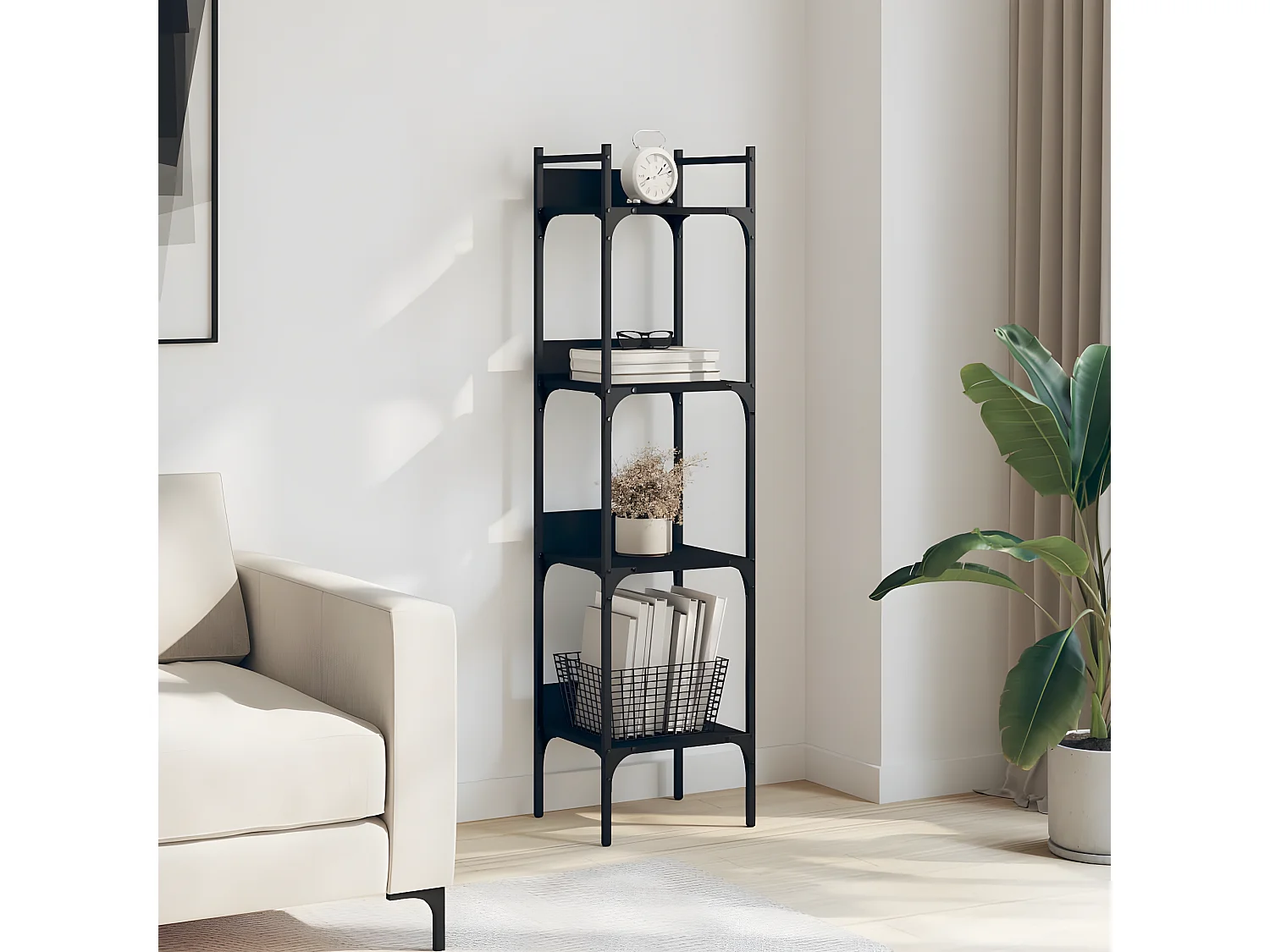 Bibliothèque à 4 niveaux noir 35x30x138,5 cm bois d'ingénierie