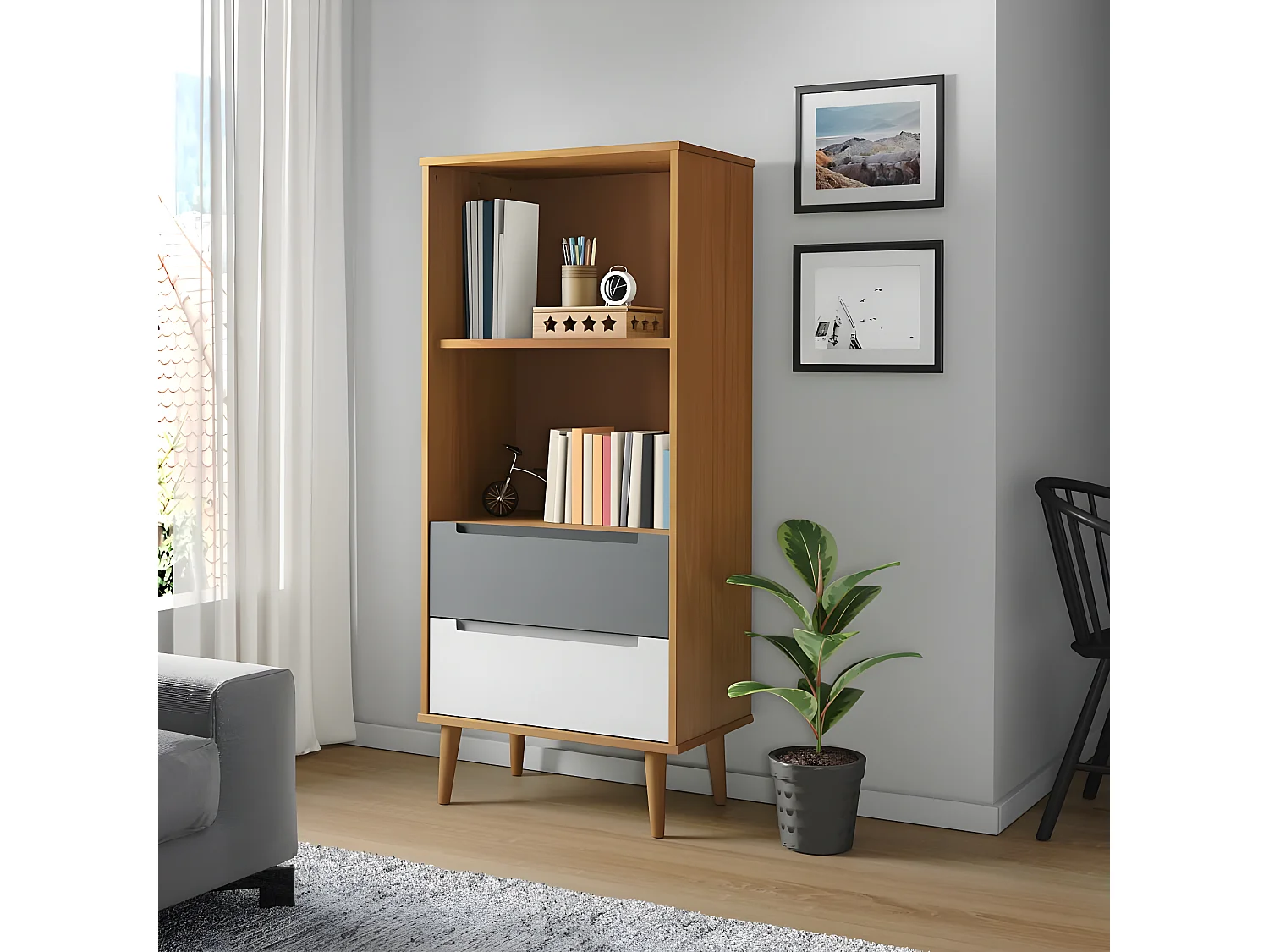 Estante MOLDE 60x35x133,5 cm pinho maciço castanho