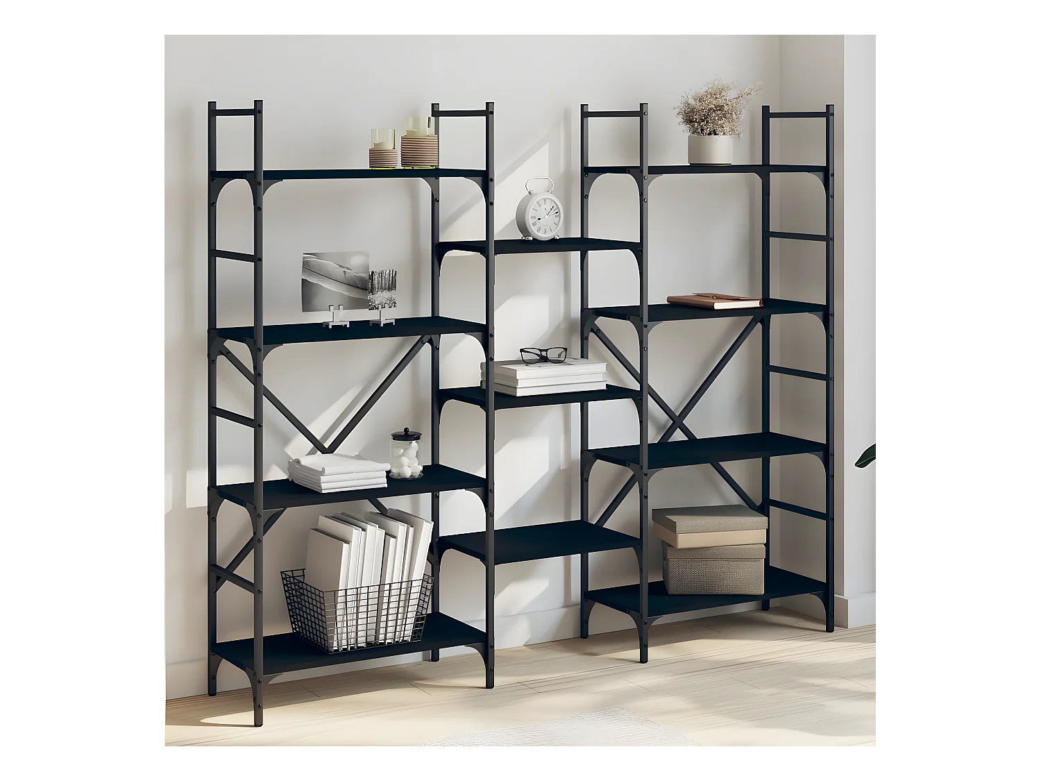 Bibliothèque noir 160x28,5x136,5 cm bois d'ingénierie