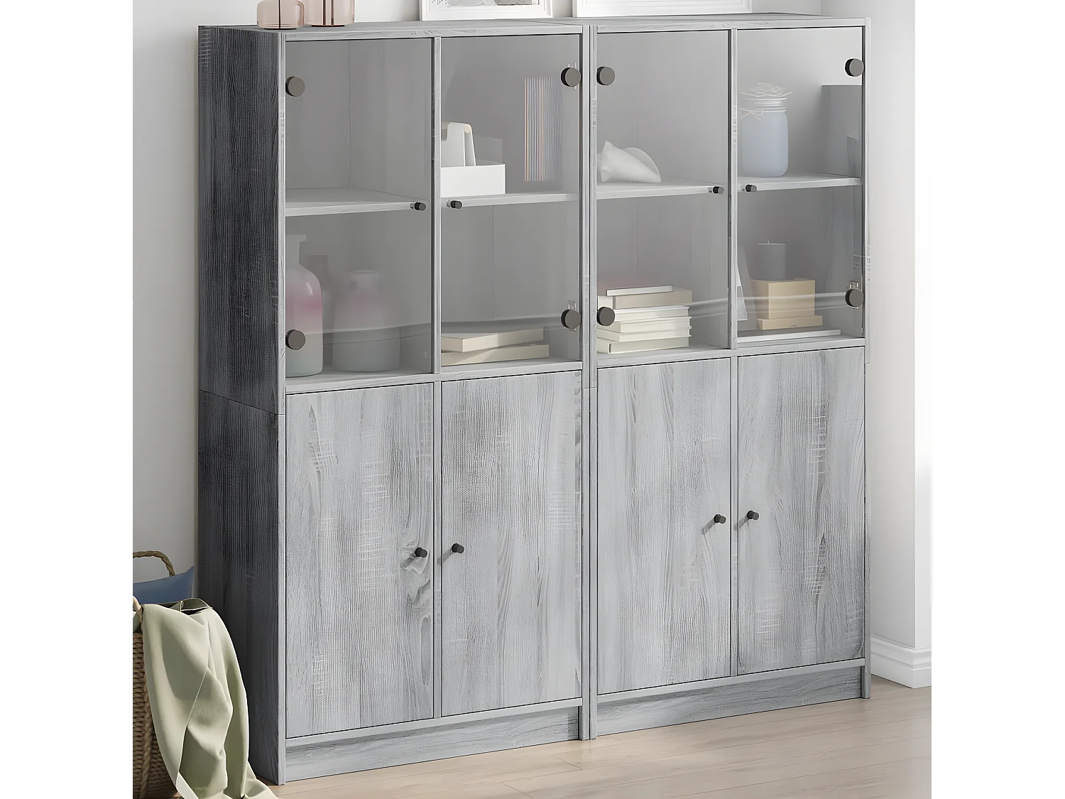 Estantería con puertas madera gris Sonoma 136x37x142 cm