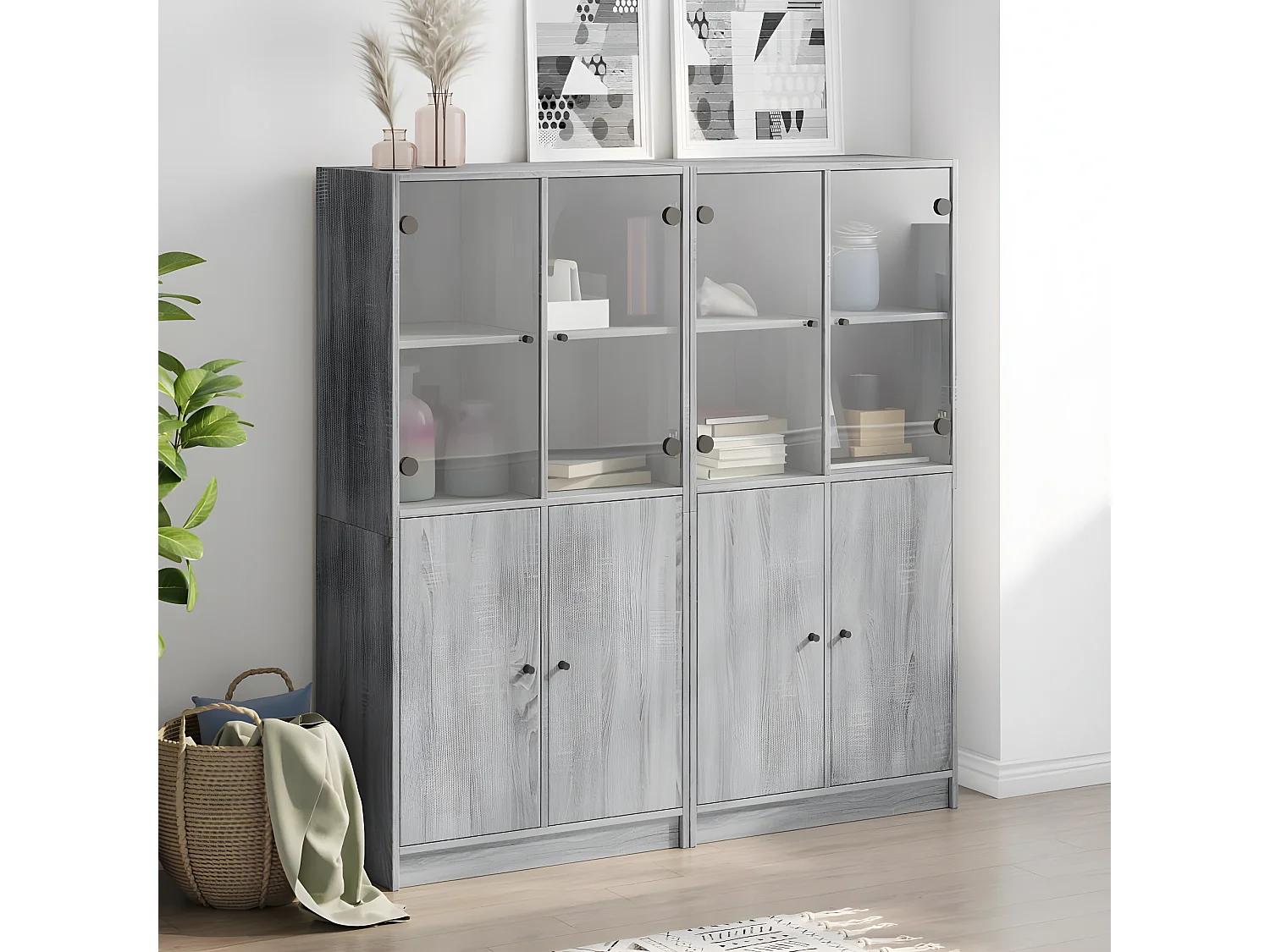 Estantería con puertas madera gris Sonoma 136x37x142 cm