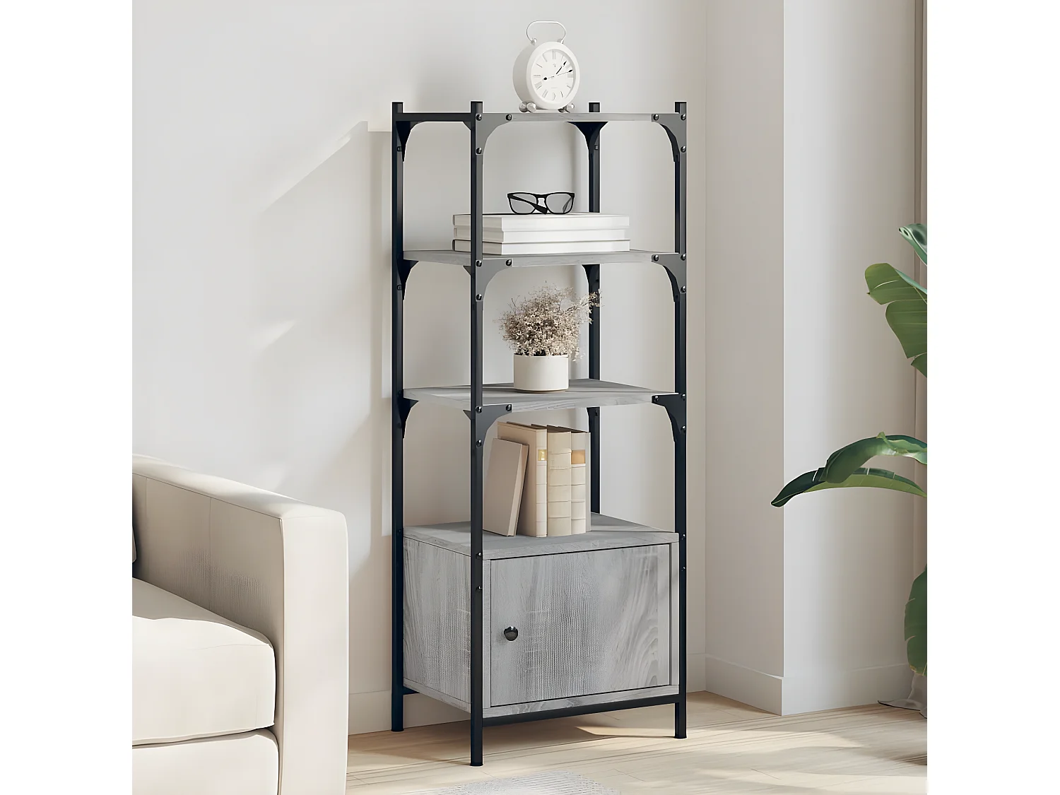 Librería 3 estantes madera ingeniería gris Sonoma 41x30x109,5cm