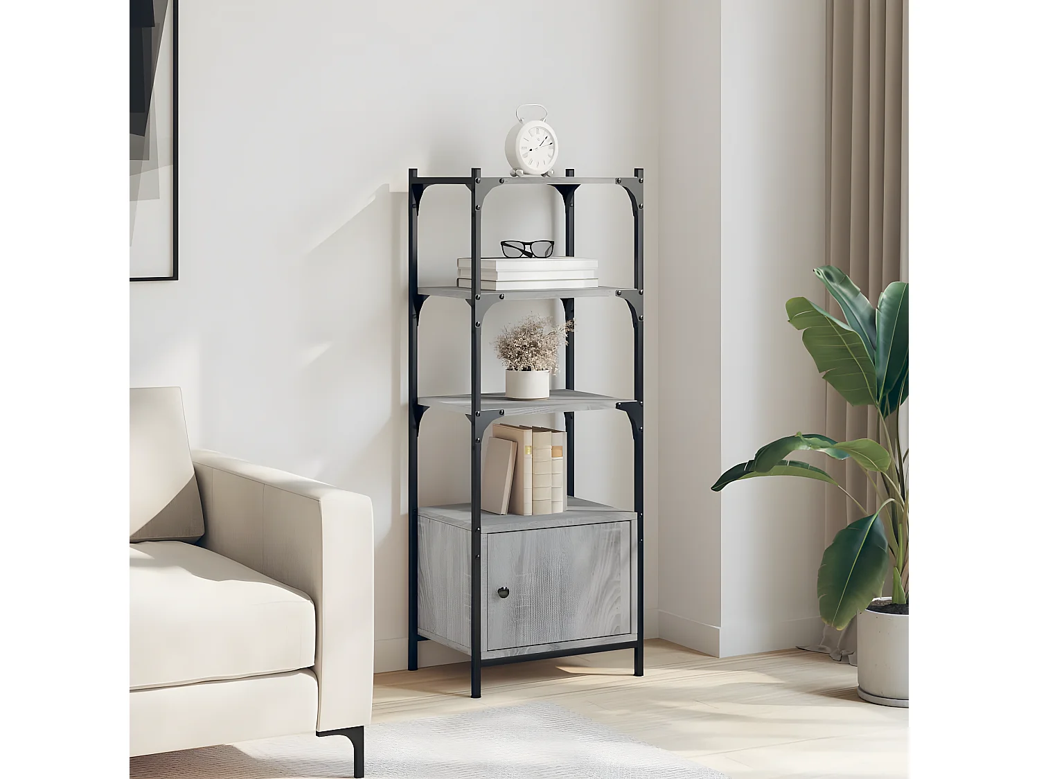 Librería 3 estantes madera ingeniería gris Sonoma 41x30x109,5cm