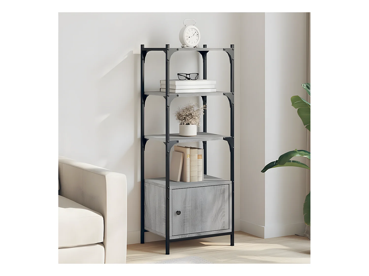 Boekenkast 3-laags 41x30x109,5 cm bewerkt hout grijs sonoma