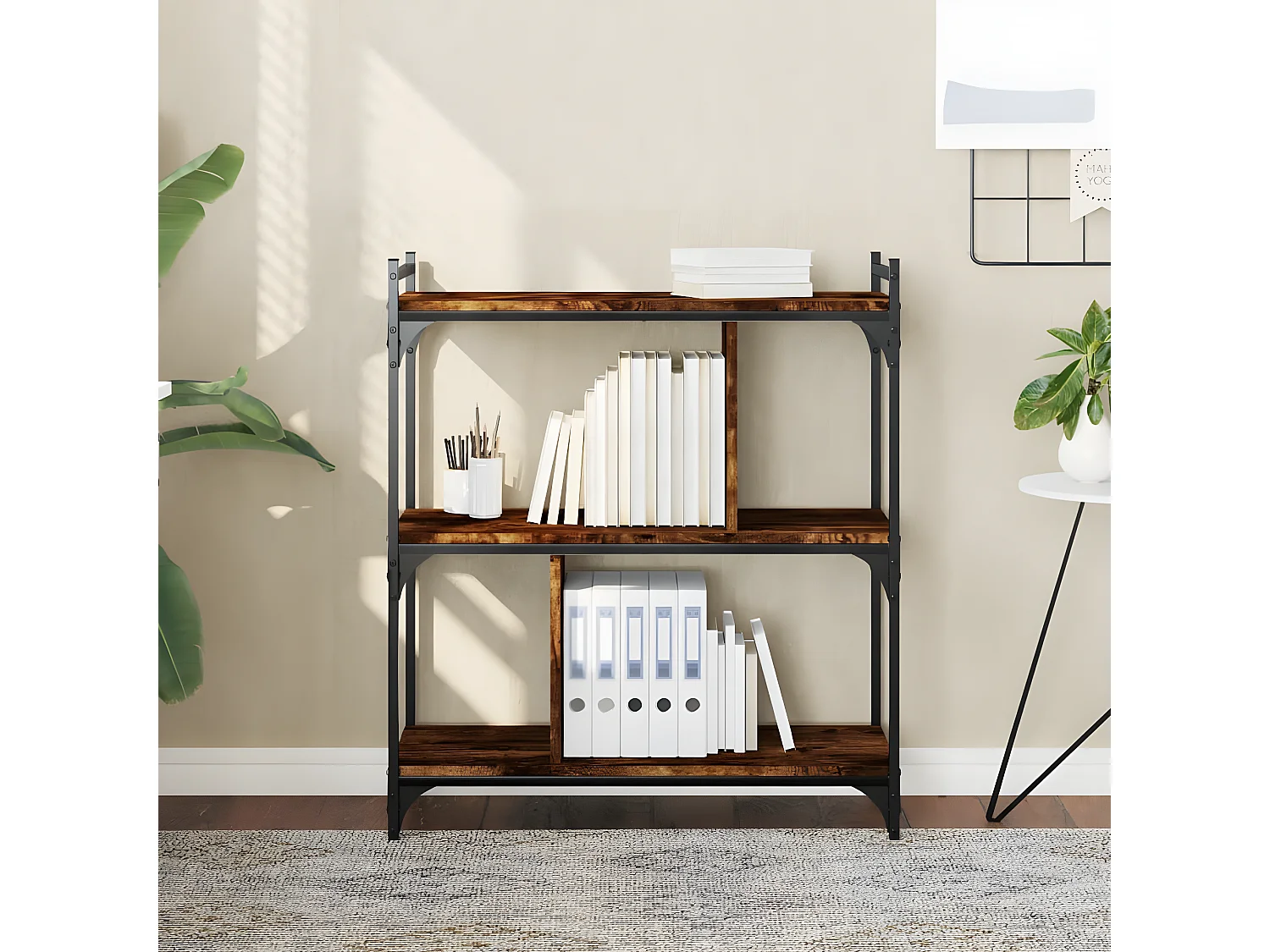 Bibliothèque 3 niveaux chêne fumé 76x32x88 cm bois d'ingénierie