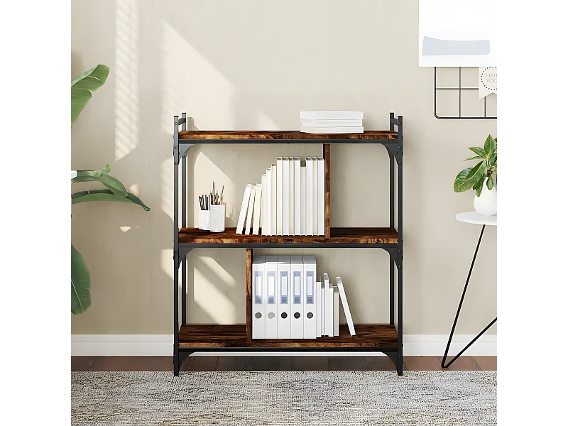 Bibliothèque 3 niveaux chêne fumé 76x32x88 cm bois d'ingénierie