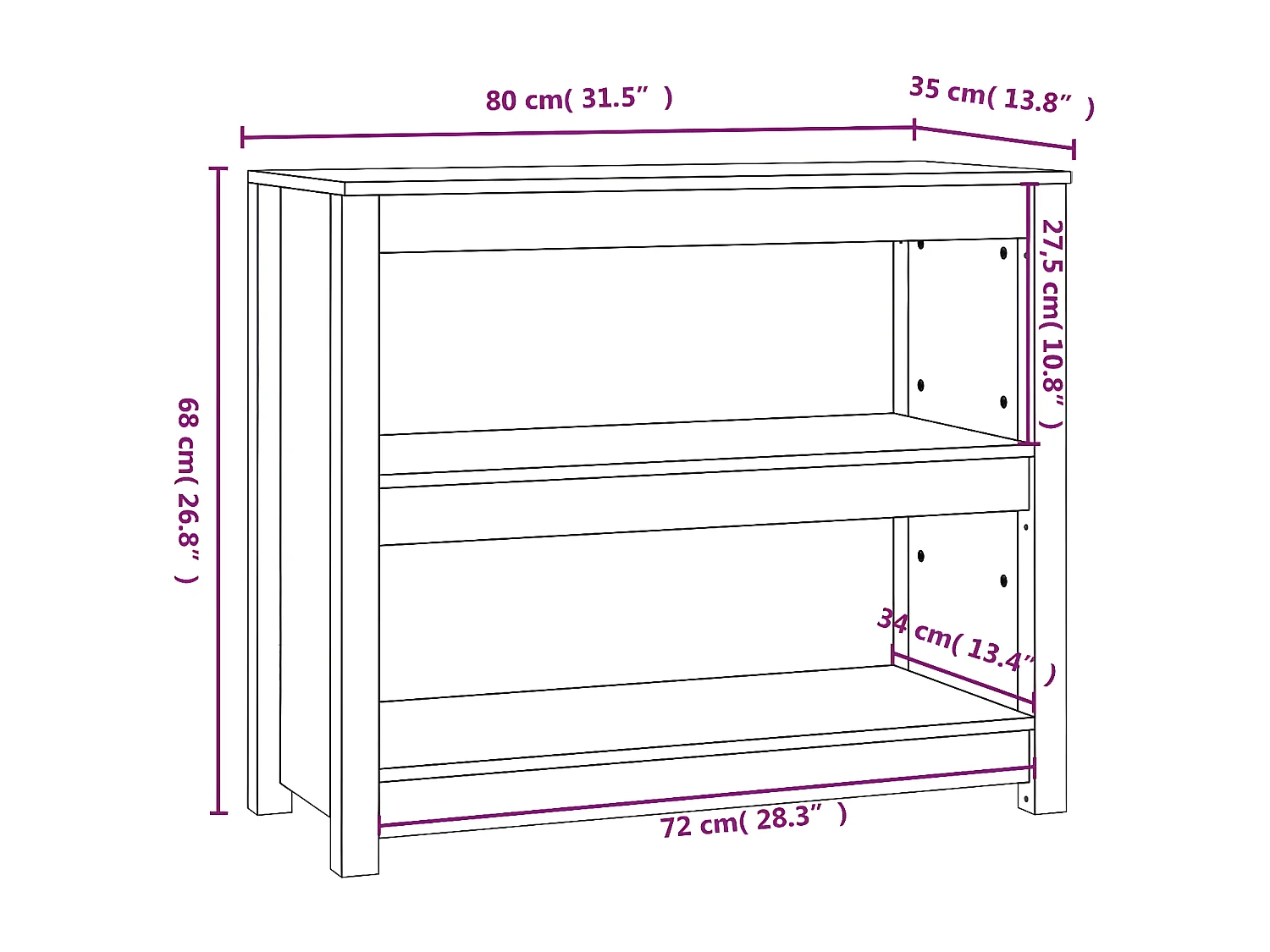 Bibliothèque 80x35x68 cm Bois de pin massif