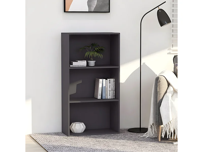 Estantería de 3 niveles madera contrachapada gris 60x30x114 cm