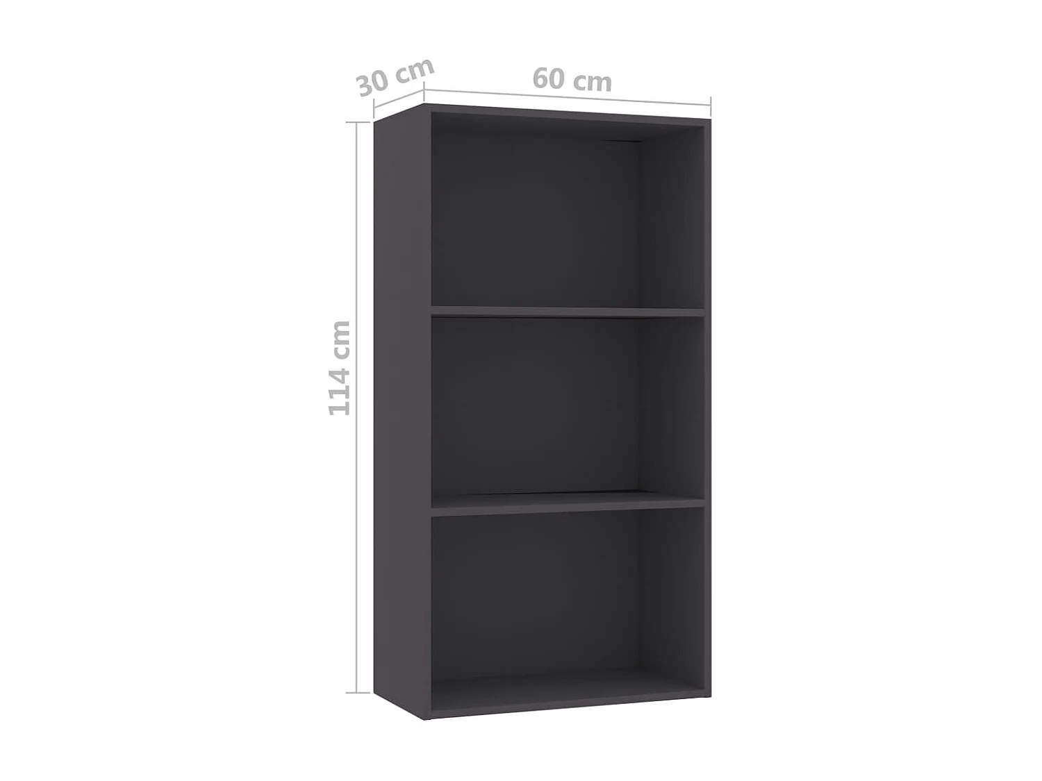 Estantería de 3 niveles madera contrachapada gris 60x30x114 cm