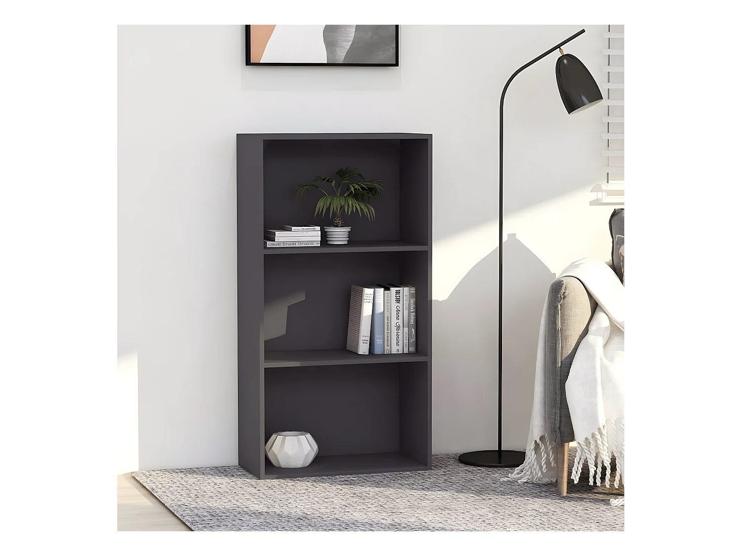 Bibliothèque à 3 niveaux Gris 60x30x114 cm Aggloméré