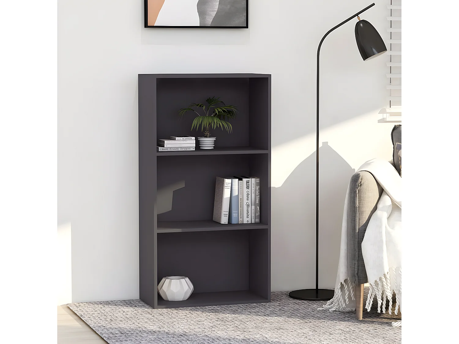 Bibliothèque à 3 niveaux Gris 60x30x114 cm Aggloméré