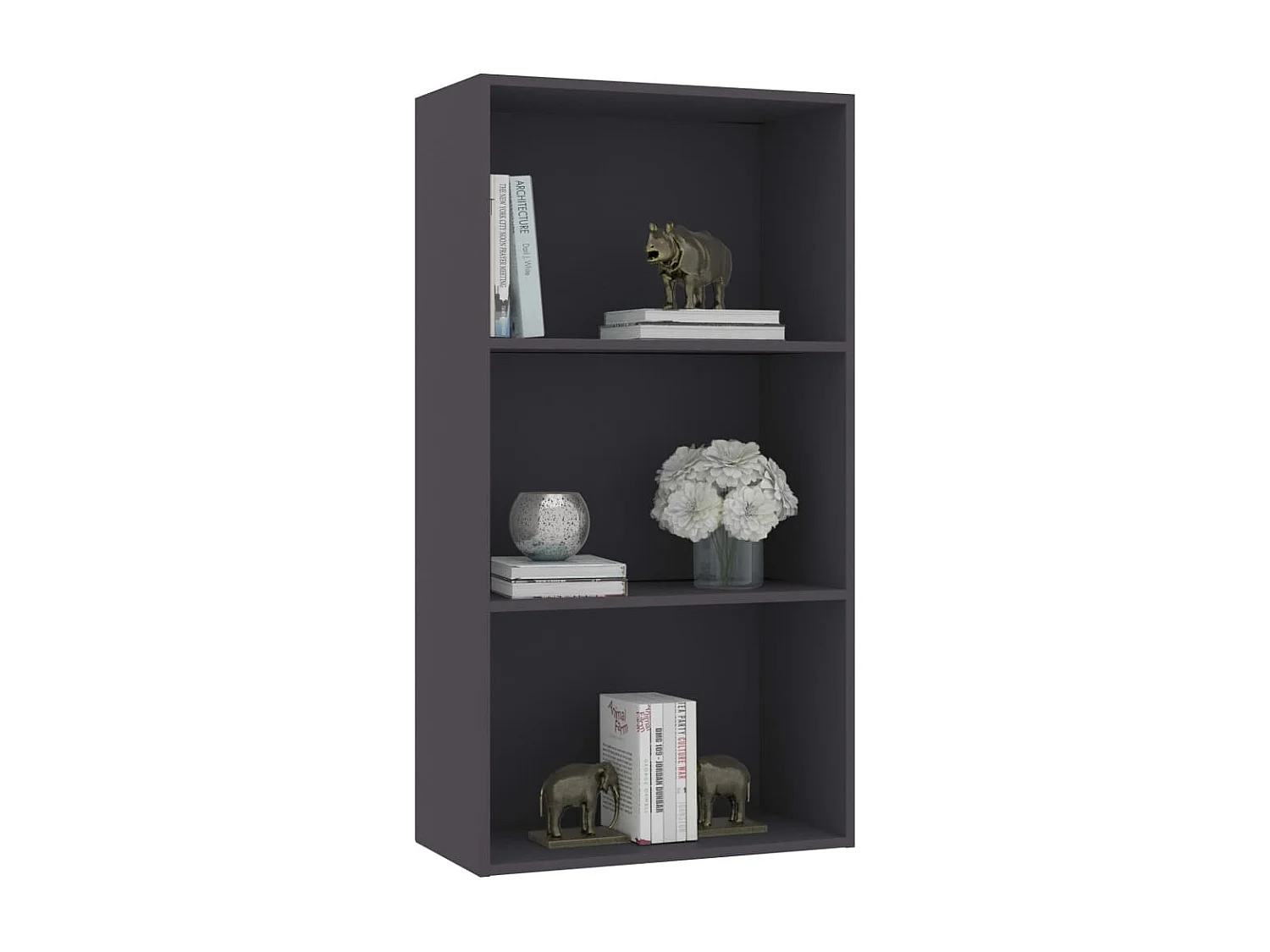 Bibliothèque à 3 niveaux Gris 60x30x114 cm Aggloméré