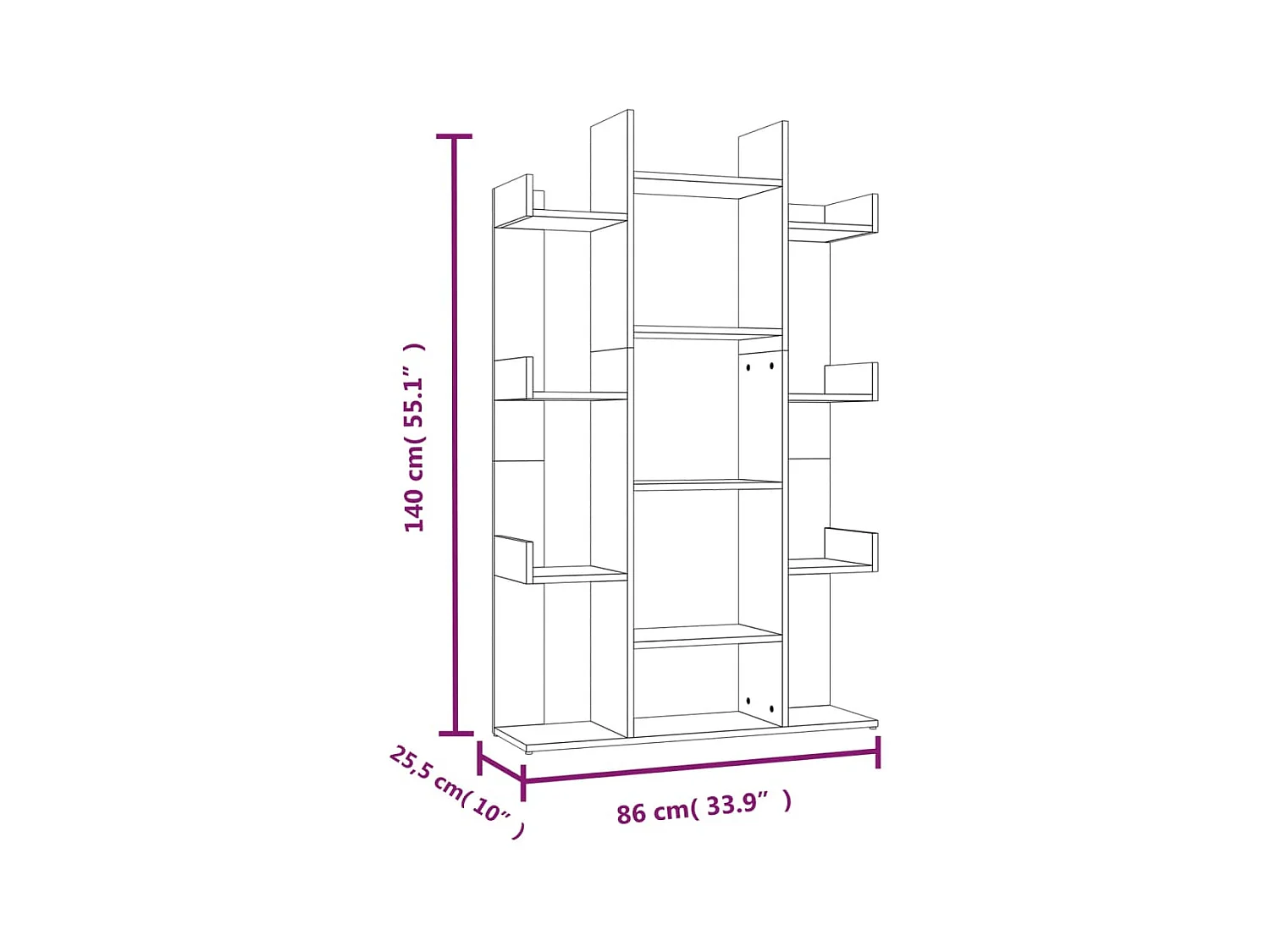 Estantería de madera contrachapada roble ahumado 86x25,5x140 cm