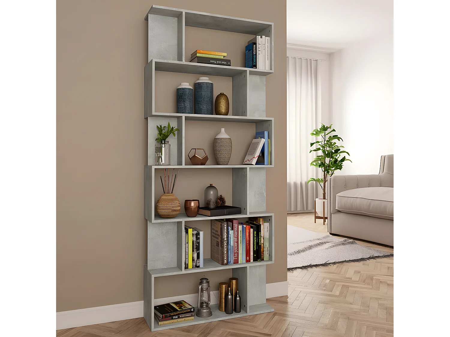 Estantería madera contrachapada gris hormigón 80x24x192cm