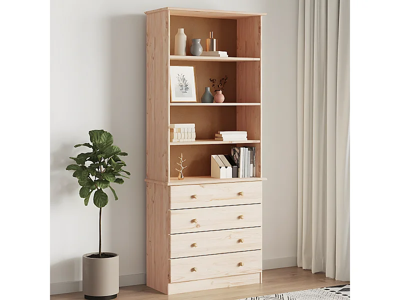 Bibliothèque avec tiroirs ALTA 77x35x186,5cm bois massif de pin