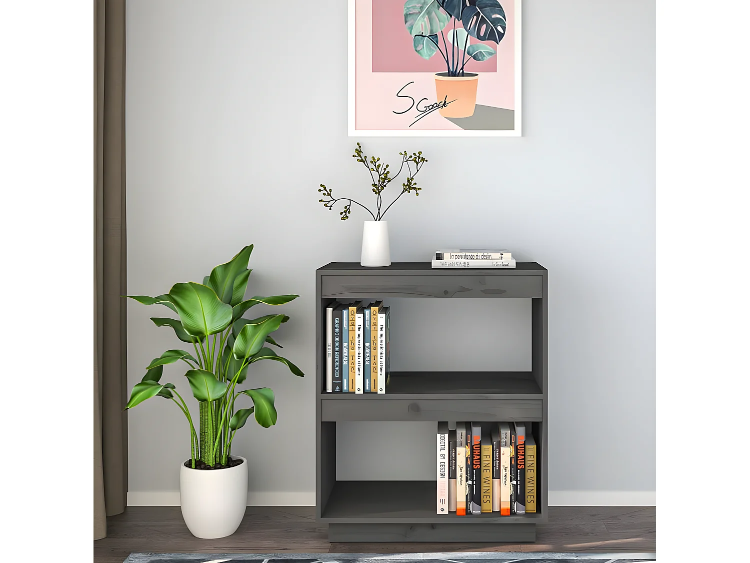 Bibliothèque Gris 60x35x71 cm Bois de pin massif