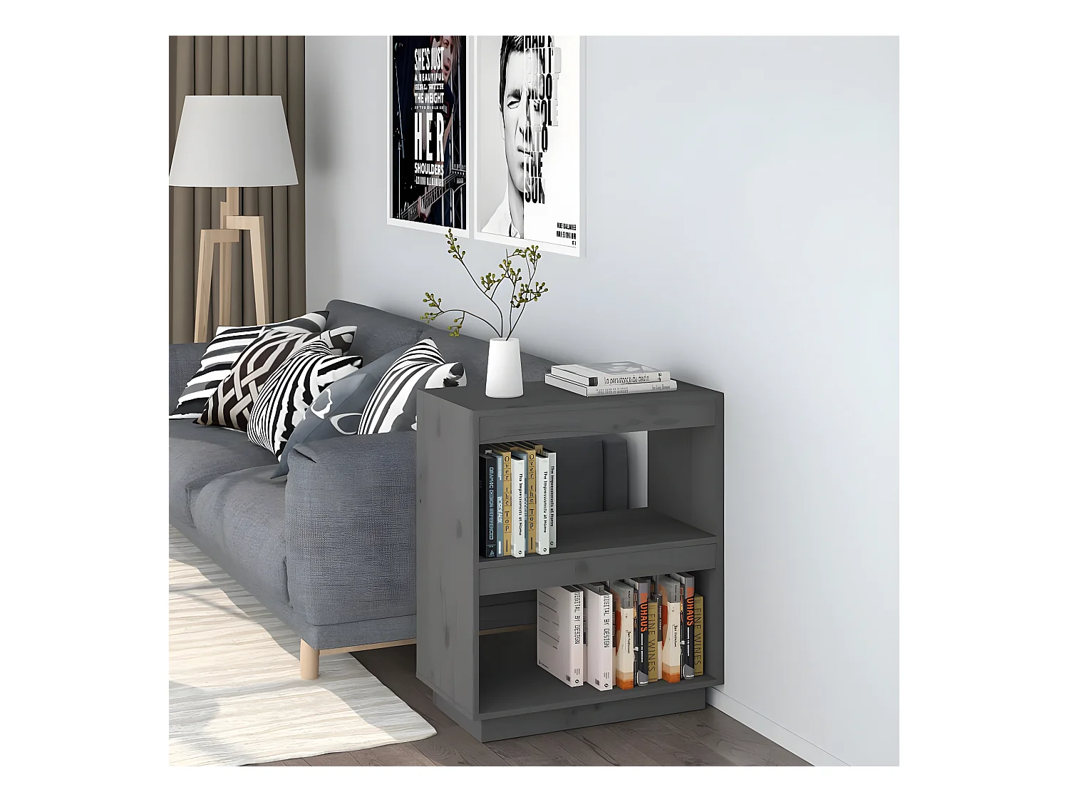 Bibliothèque Gris 60x35x71 cm Bois de pin massif