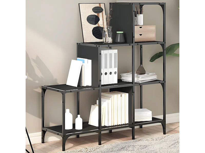 Boekenkast 92x30x102 cm bewerkt hout en metaal zwart