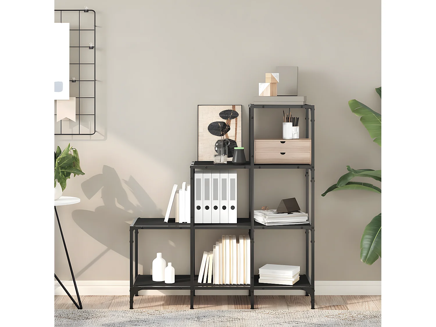 Bibliothèque noir 92x30x102 cm bois d'ingénierie et métal