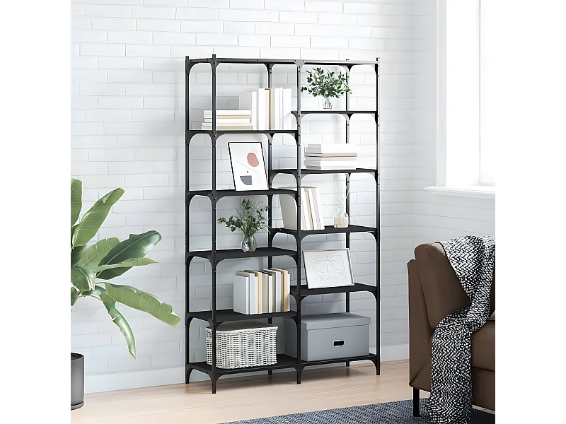 Bibliothèque noir 100x32x170 cm bois d'ingénierie et fer