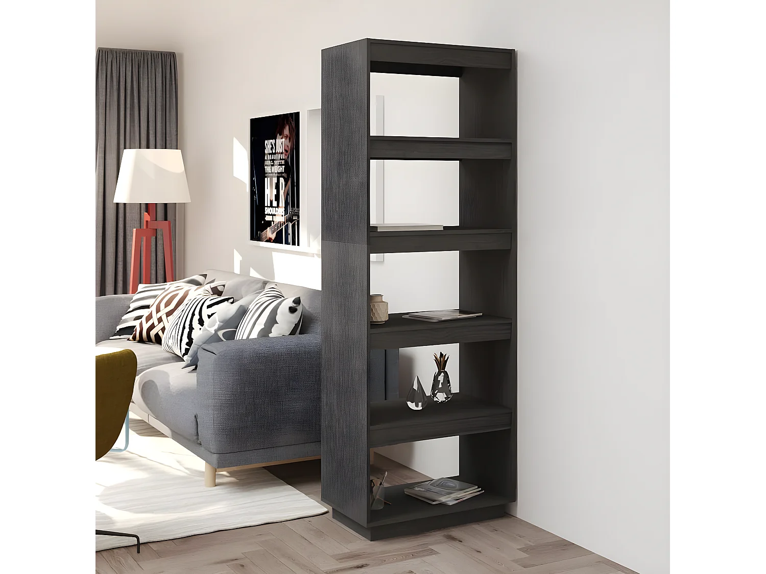 Bibliothèque/Séparateur de pièce Gris 60x35x167 cm Pin massif