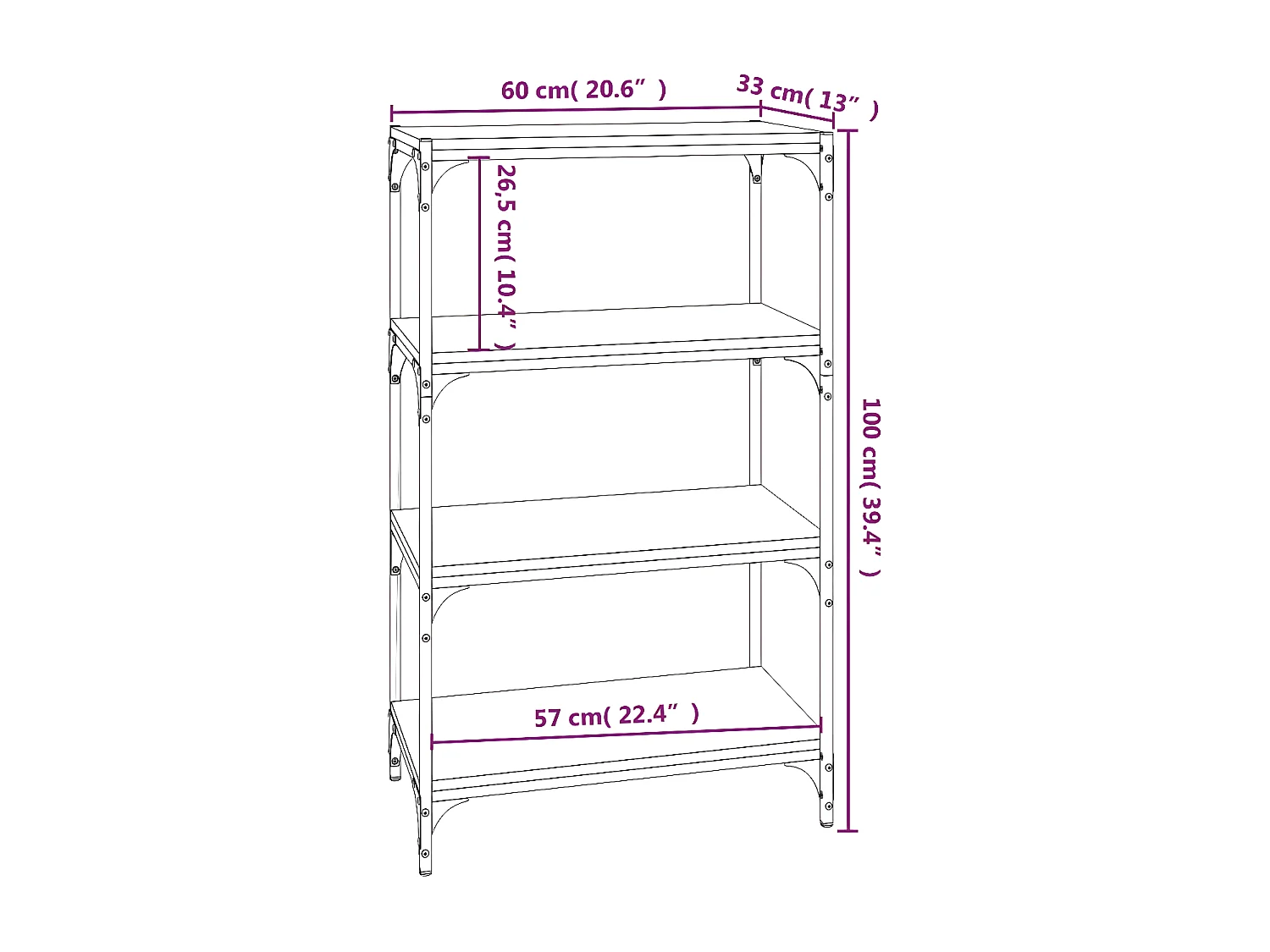 Bibliothèque Sonoma gris 60x33x100 cm Bois d'ingénierie acier