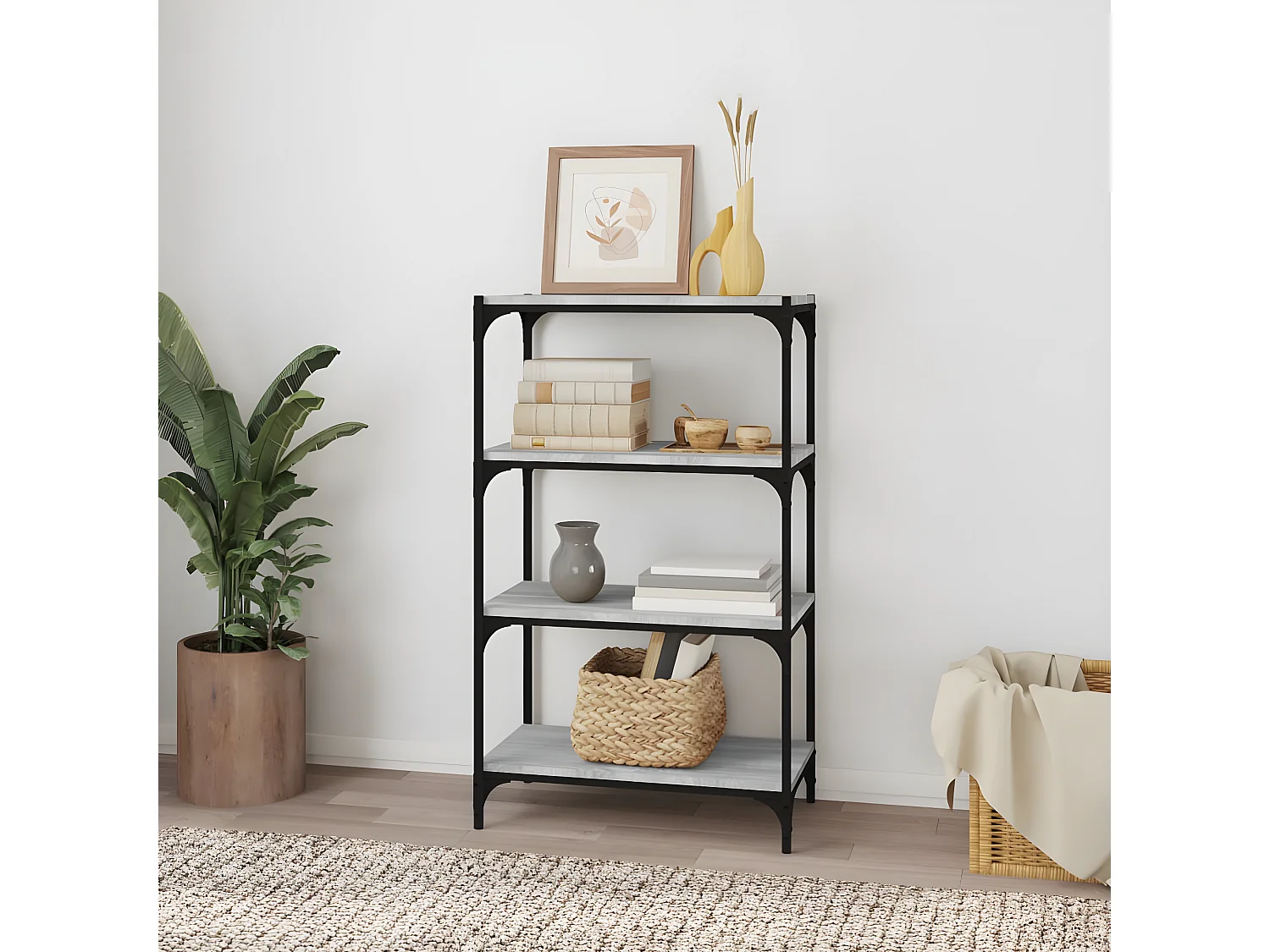 Boekenkast 60x33x100 cm hout en staal grijs sonoma eikenkleur