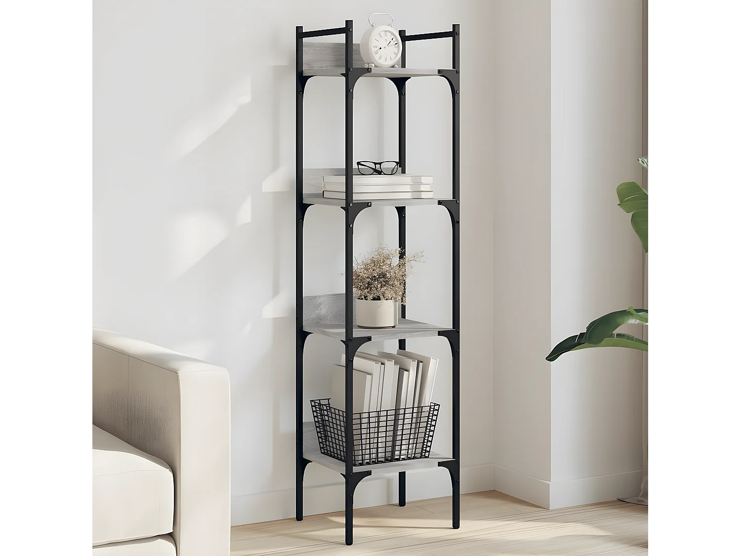 Estante c/ 4 prateleiras derivados de madeira cinzento sonoma