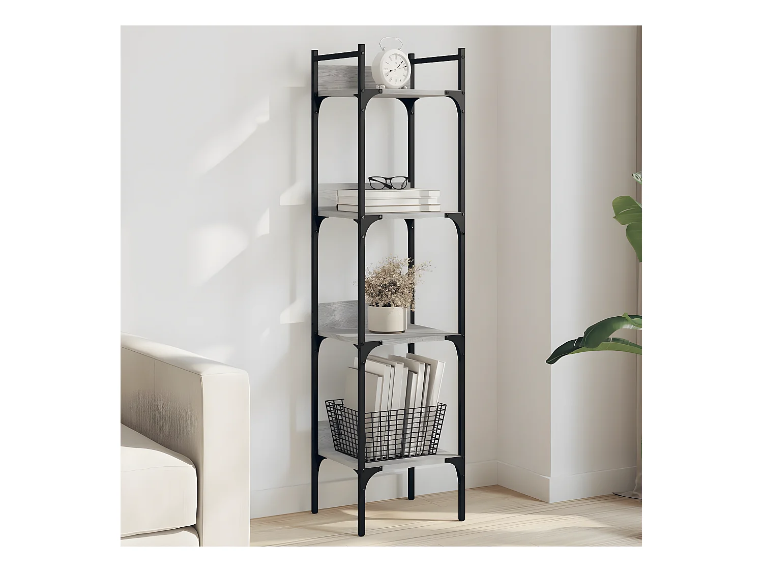 Boekenkast 4-laags 35x30x138,5 cm bewerkt hout grijs sonoma