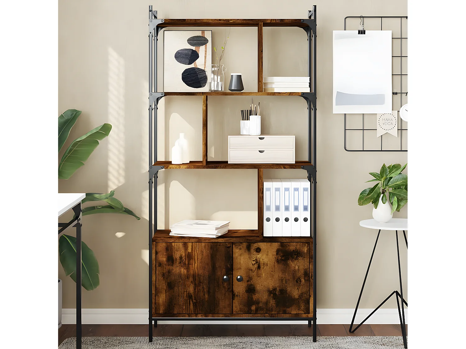 Bibliothèque avec portes chêne fumé 76,5x30x154,5 cm