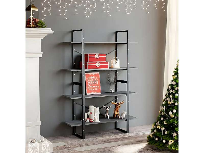 Estantería 4 niveles madera maciza de pino gris 100x30x140 cm