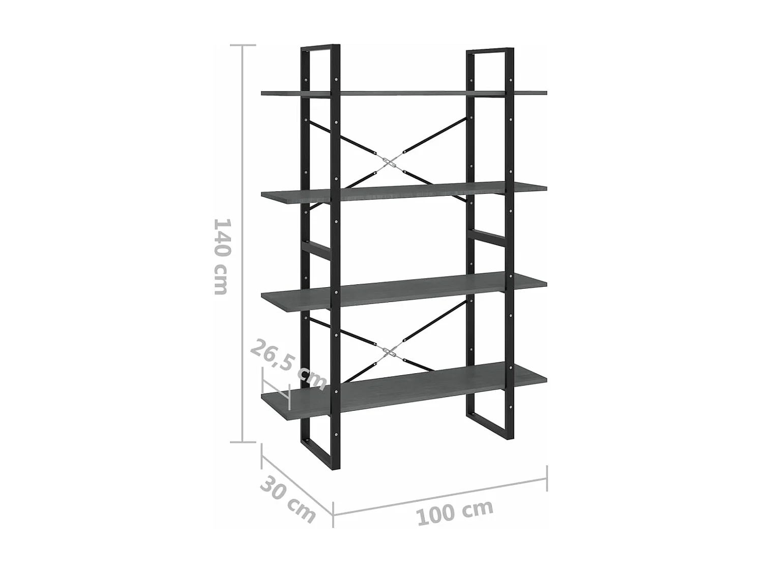 Bibliothèque à 4 niveaux Gris 100x30x140 cm Bois de pin massif