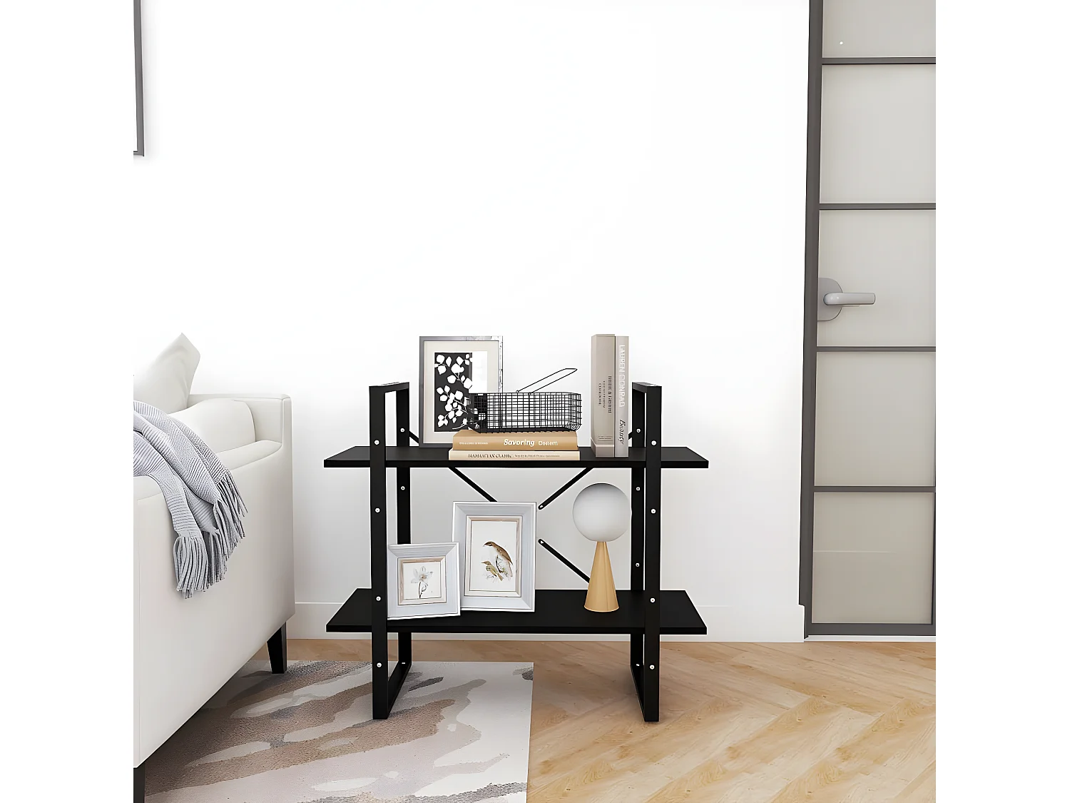 Bibliothèque à 2 niveaux Noir 80x30x70 cm Bois de pin massif