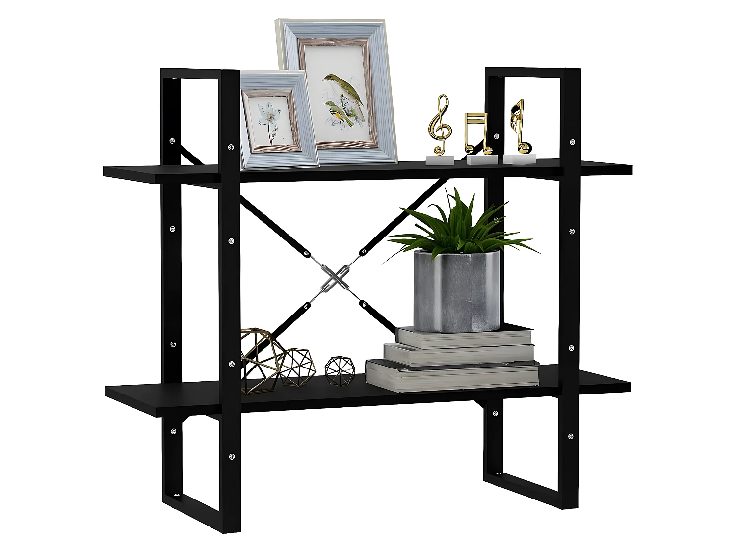 Bibliothèque à 2 niveaux Noir 80x30x70 cm Bois de pin massif